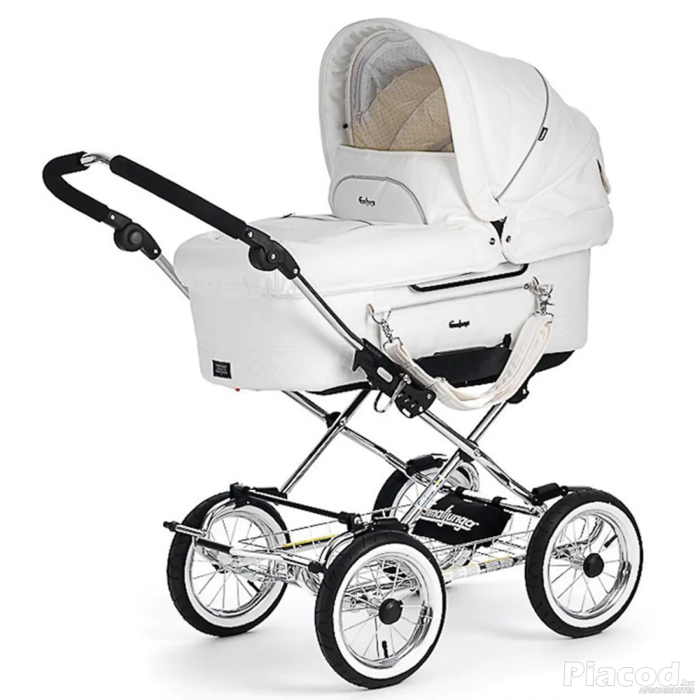 EmmalJunga Mondial De Luxe - Classic White Leatherette Pram Package - Baba-Mama - null